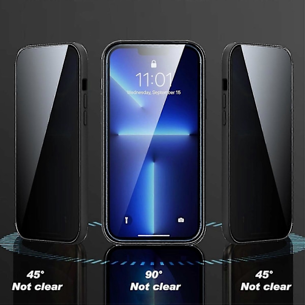 Magnetisk Privacy-deksel med lås for iPhone 15 Pro Max, Anti-Peeping Magnetisk Herdet Glass Dobbeltsidig Telefondeksel Dark Blue