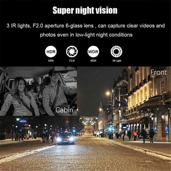 4 Tommers Berøringsskjerm Bil DVR 1080P Dash Cam Front Innvendig Bak Kamera Nattsyn Loop Opptak G-Sensor(B)