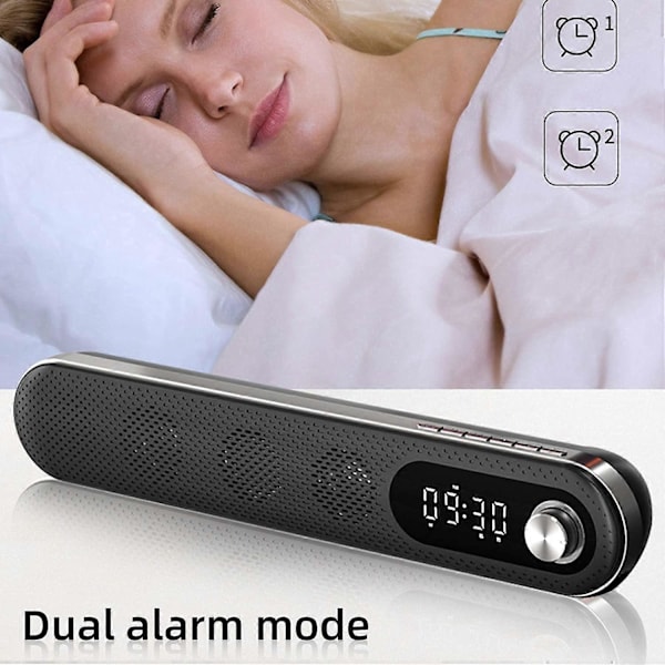 Langaton USB Pöytä Bluetooth Kaiutin Soundbar Yövalolla Herätyskello FM Lämpötila PC TV Tietokone Kotiin, Musta