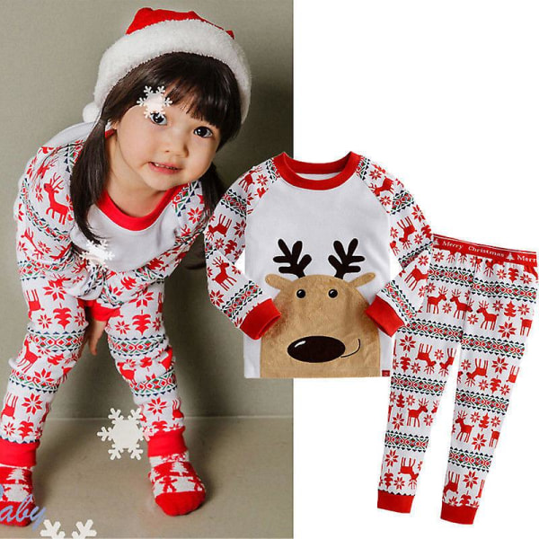 Pyjamas för barn Santa Älg Pyjamas 2 set White Reindeer 2-3 Years