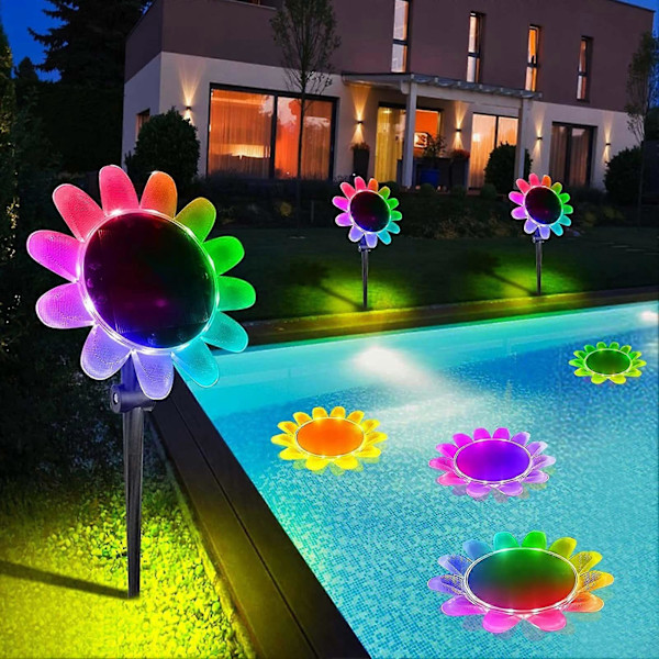Flytende Bassenglys Solcelle Bassenglys med Fjernkontroll Blomsterformet Glød Svømmedam Lys LED Bassengtilbehør for Hage Gård