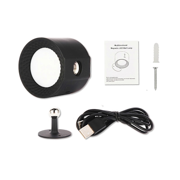 1 Sett LED Magnetisk Vegglampe Intelligent 360 Graders Rotasjon USB-Lading 3-Fargetemperatur Fjernkontroll Lang Batterilevetid Lampe