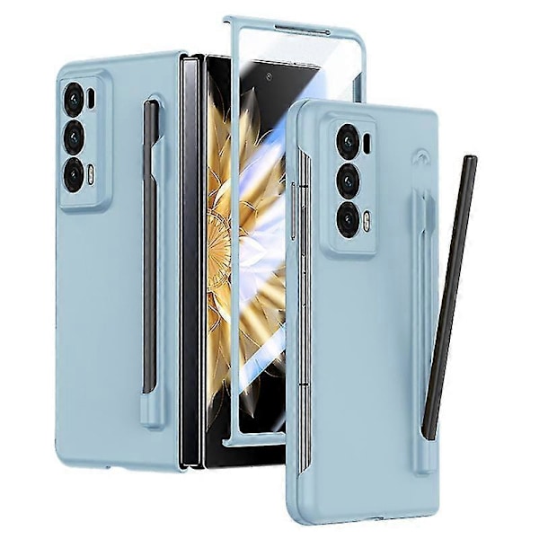 För Honor Magic V2 5G Skinnliknande Telefonfodral med Härdat Glas Film och Stylus Baby Blue