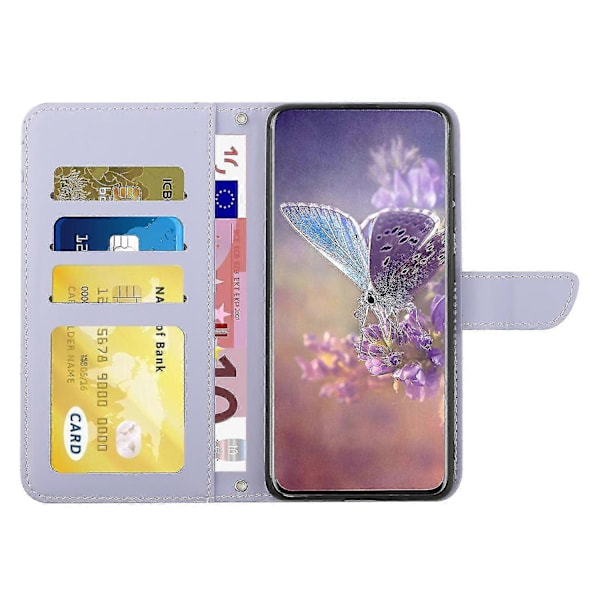 For Nokia C30 Sommerfugl Blomster Preging Pu Lær Telefon Shell, Fallsikker Mønster Preging Design Lommebok Stativ Veske Med Praktisk Stropp Light Purple