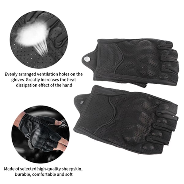 Halvfinger Motorcykelhandsker Læder Åndbar Anti-Slip Beskyttende Ride Cykel Handsker XL