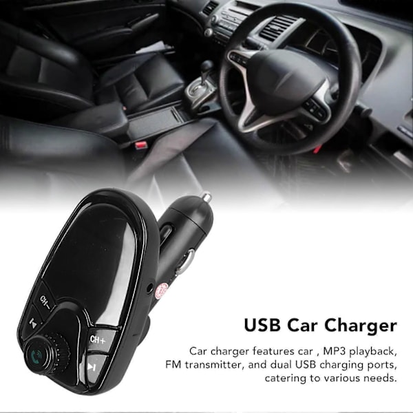 USB Biloplader Stor Skærm Dobbelt USB-Port Hurtig Opladning Håndfri Opkald FM-Transmitter Bluetooth MP3