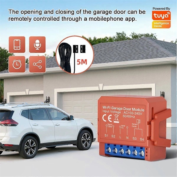 Tuya WiFi Garageportåbner Switch Fjernbetjening Trådløs Smart Garageport Timer Åbner Modul
