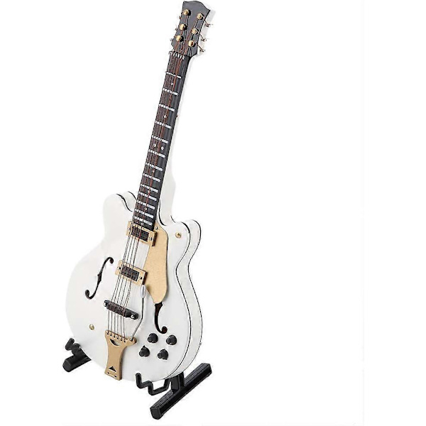 Gitarrfigur Miniatyr Elektrisk Trägitarr med Utsmyckad Låda