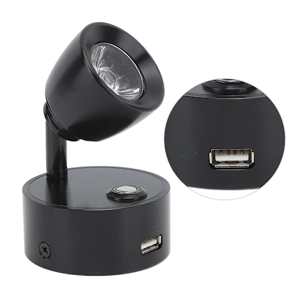 RV Læselampe LED Indendørs Sengelampe Båd Yacht USB Genopladelig Justerbar Touch Lampe T DC12 til 24V Sort