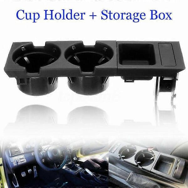 3 stk./sett for- E46 3-SERIE Svart Midtkonsoll Trim Base & Kopp Mynt Oppbevaringsholder