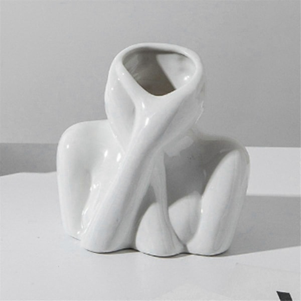 Blomstervase i nordisk stil Kvinnekropp Halvt Ansikt Blomsterpotte Vase Keramisk Kunsthåndverk Soverom Stue Skrivebordsdekorasjon B
