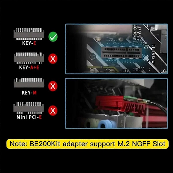 WiFi 7 BE200 M.2 Trådløs Adapter NGFF Netværkskort 2.4G/5G/6GHz BT5.4 8774Mbps BE200NGW Antenne Desktop til Win 10/11