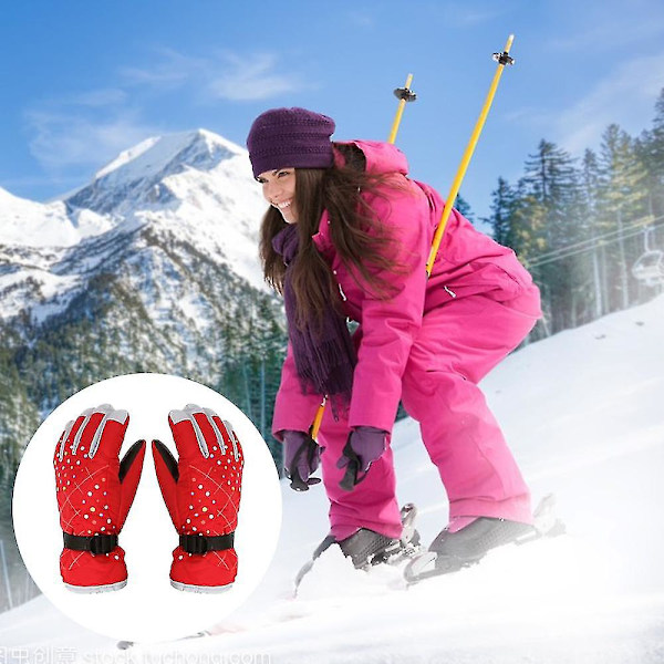Nya Skidhandskar Dam Plus Fleece Tjocka Varma Vinterhandskar Utomhussport Red