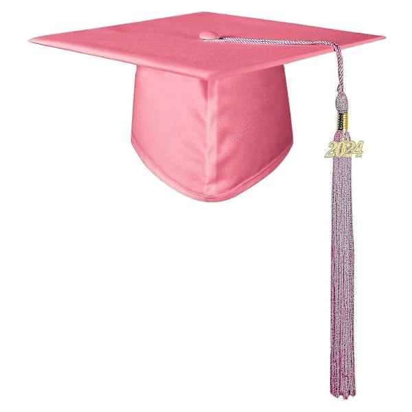 Voksen Graduation Hat med Kvast Ensfarvet Ikke-blegende Gymnasium Bachelor Graduation Hat Cosplay Rekvisit Pink