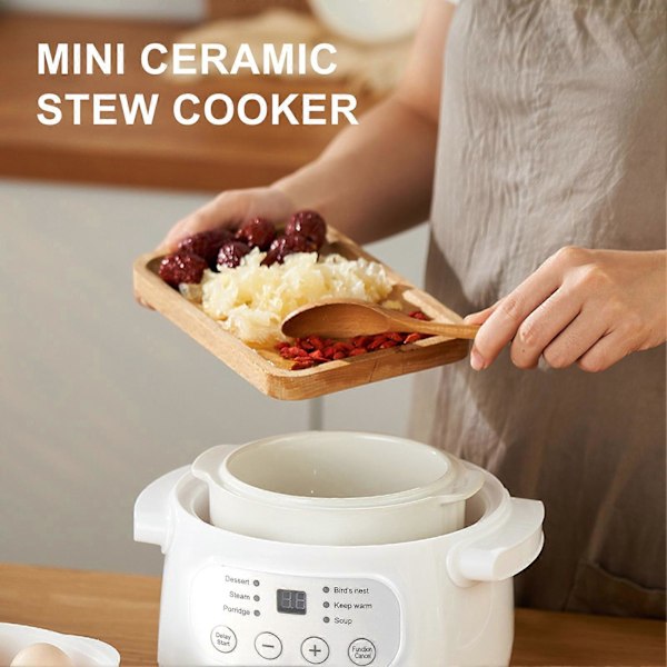 200W Mini Keramisk Gryta 1L Kapacitet Elektrisk Slow Cooker Gröt Soppgryta Automatisk Avstängning