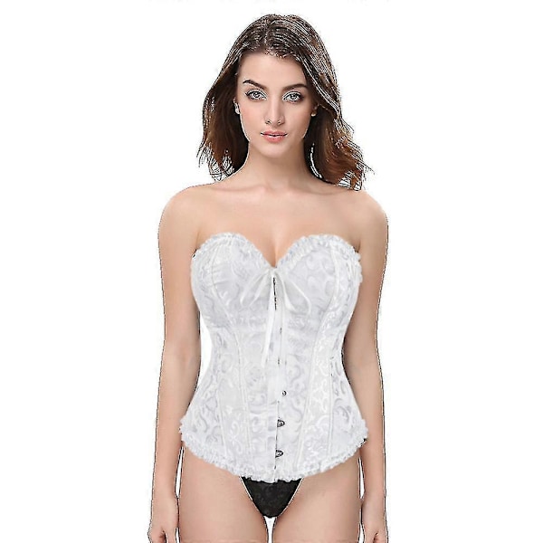 Naisten nauhallinen luilla tuettu Overbust-korsetti Bustier-alusvaatteet Bodyshaper-toppi Prinsessakorsetti White-XS