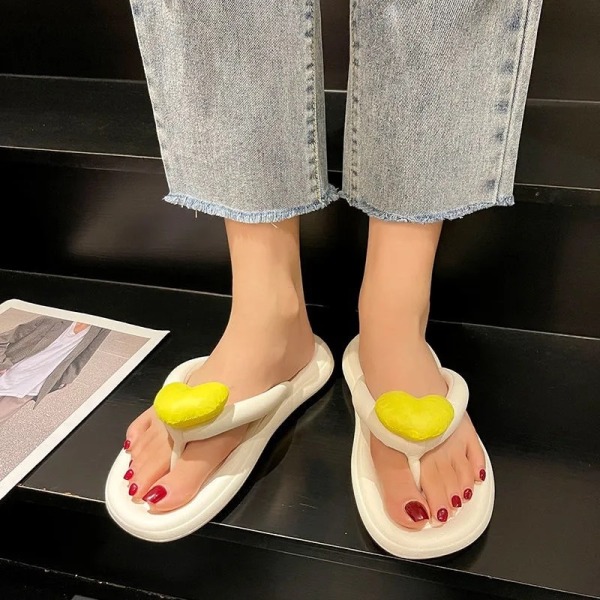 Regnbågsfärgade Flip Flops Dam Ytterkläder Sommar Hjärta Strand Sandaler Mjuka Sulor Tofflor Inomhus Paltform EVA Damskor Tofflor Black--B 36-37(23-23.5CM)