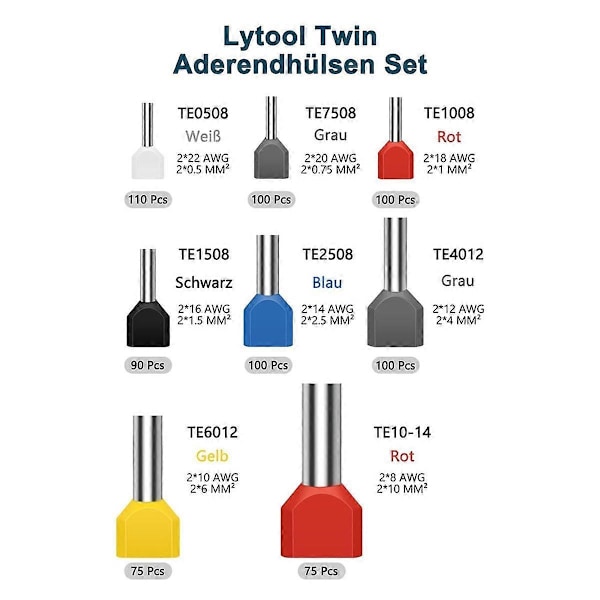 750 stk. Twin Wire Ferrules Kit Wire Terminal Ferrules Krympeforbindelse Twin Ferrules Dual Bootlace Ferrule Teminator Kit