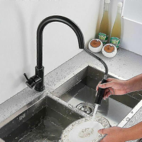 Moderne 304 rustfrit stål varmt koldt vandhane med udtræk, sort børstet guld, smart touch sensor køkkenarmatur black