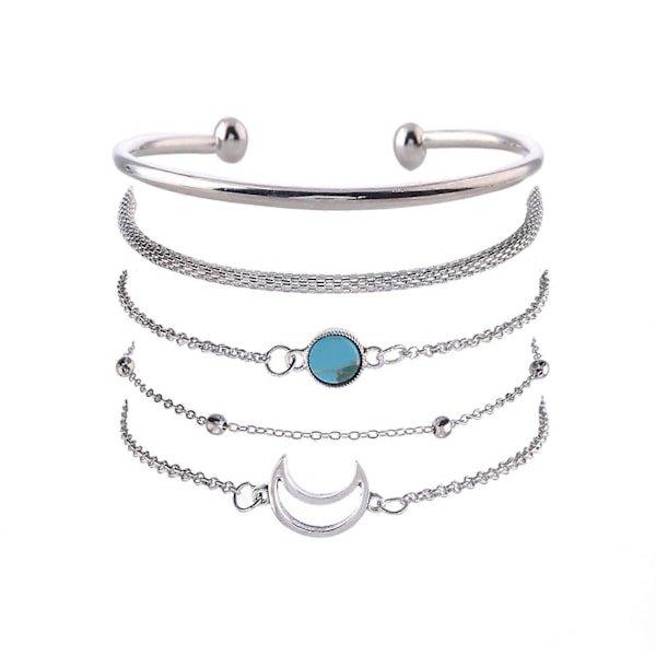5 st/set Damarmband Set Multi Shapes Moon Chain Alloy Lady Armband Set för gåva
