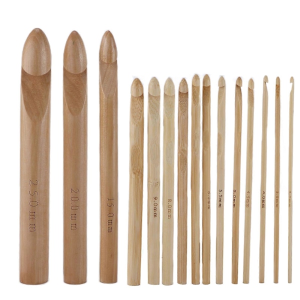 15 st Virknålar Stora Ergonomiska Handtag Bambu Virkning 15mm/20mm/25mm Extra Tjocka Nålar för Artritiska Händer