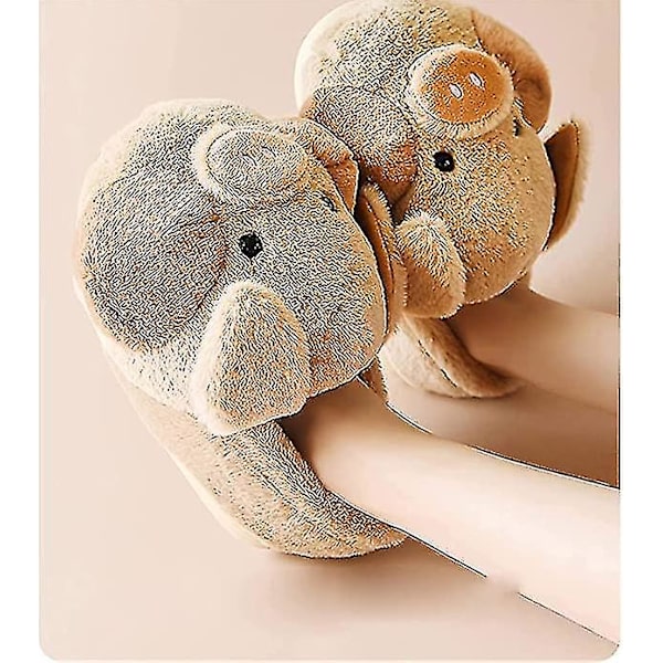 Fluffiga Vuxen Gris Tofflor Vinter Varma Tecknade Gris Skor Hem Fuzzy Pälsiga Djurtofflor Kvinnor Män Flicka Jm5 Jm5 42-43