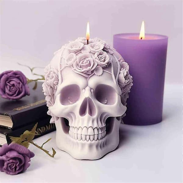 Rose Skull Lysform DIY Sjokoladekake Håndlaget Halloween Dekorform C