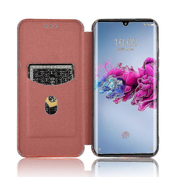 Kompatibel med Zte Axon 11 5g Kolfiber Läderfodral Folio Flip Skyddande Magnetiskt Skal Etui Coque Brown