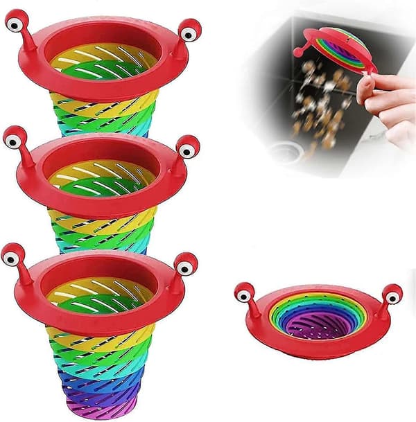 Infällbar Monster Diskbänkssil, Vikbart Köksrestfilter, Söt Regnbågsmonster Diskbänkskorg 3pcs