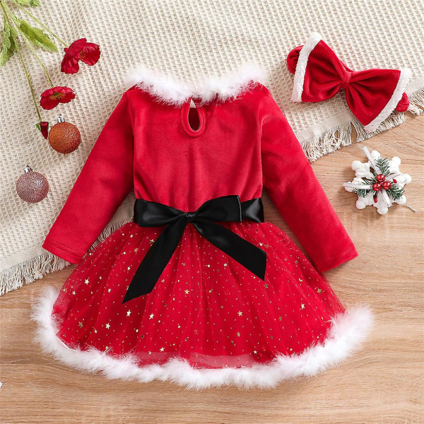 Jul Barn Flickor Santa Claus Cosplay Kostym Fancy Dress Party Xmas Outfit Set 18-24Months