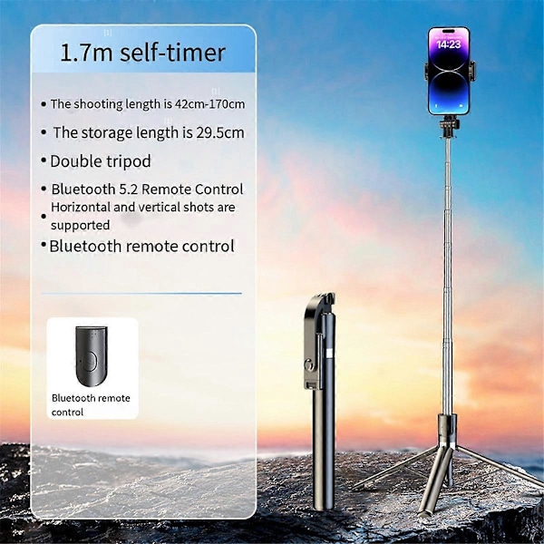 1.7M Bluetooth Selfie Stick Anti-Shake Mobiltelefon Gimbal Stabilisator Sammenleggbar Monopod for Mobil Live Sending