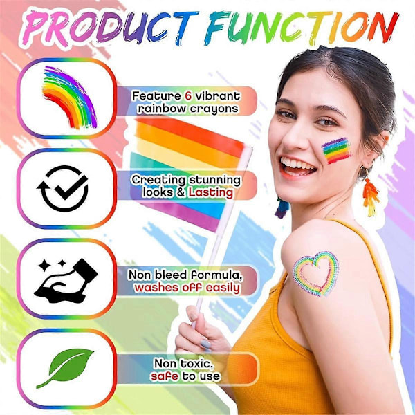 Regnbue Ansigtsmaling Pride Ansigts- og Kropsmalingssæt Regnbue Makeup Stick til Festligheder Cosplay Fødselsdags Makeup Tilbehør C