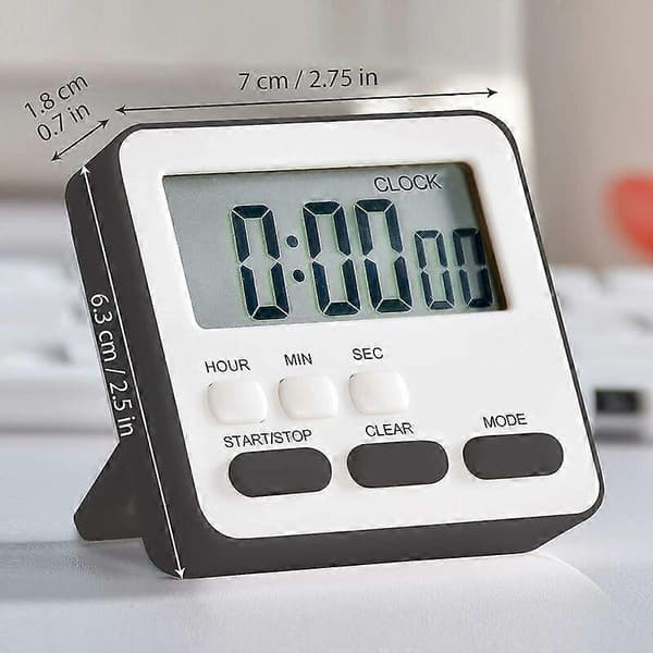24-timmars digital kökstimer, stor display, ljudlarm (Svart)