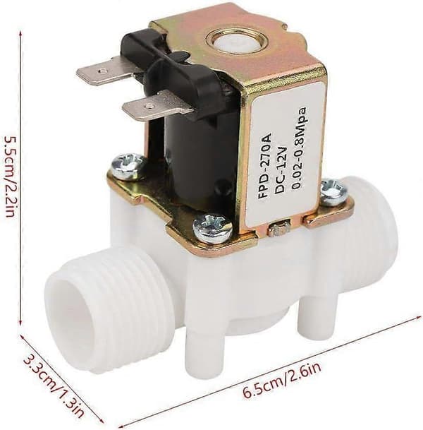 12V G1/2\" NC elektrisk inlopps magnetventil, plast, DC normalt stängd, för luft och vatten