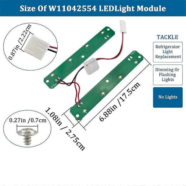 W11042554 Kylskåps LED-ljusmodul, Kort Kompatibel med Whirl-Pool A-, Kylskåps LED-modul