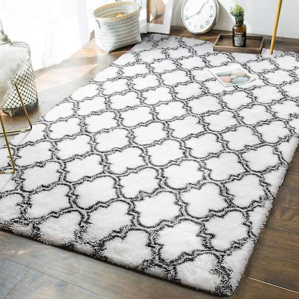 Tflycq Geometriska Mattor för Sovrum - 152 x 244 cm Luddig Matta Modern Inomhus Kompatibel med Vardagsrum Flickor Pojkar Barnrum Sovsal Barnkammare Hem Semester White 2.6 ft * 4 ft