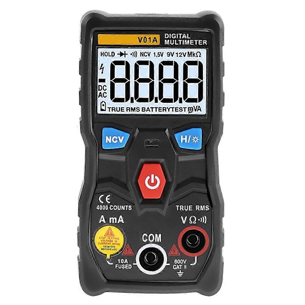 ANENG V01A Auto Range True RMS Digital Multimeter AC/DC Ström Spänning Ohm Tester (Svart)