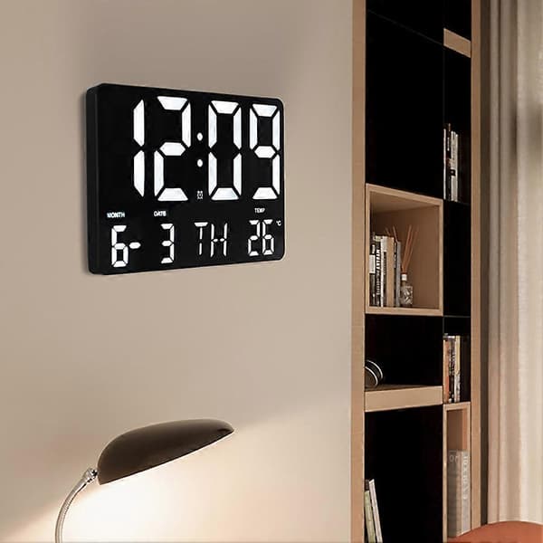 Digital Klocka Stor Display, Digital Kalender Väckarklocka, LED Överdimensionerad Väggklocka, Stor Klocka för Hemmakontor B