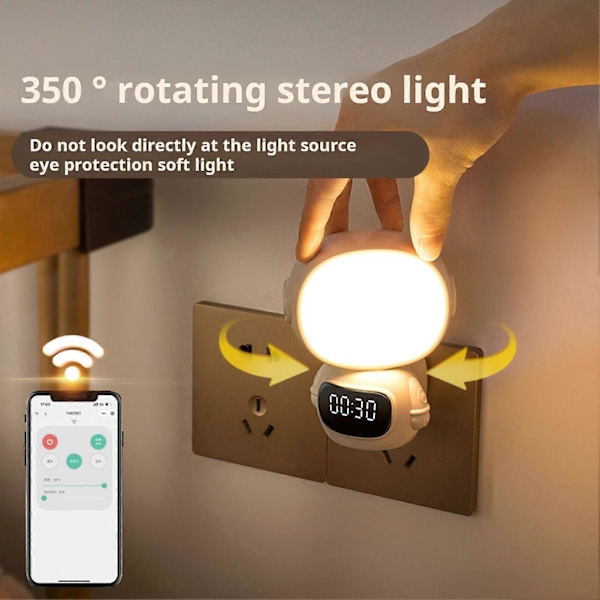 LED Natlampe med Stik og Ur Fjernbetjening Flimmerfri Øjenbeskyttelse 3 Lysfarver Dæmpbar Natlampe