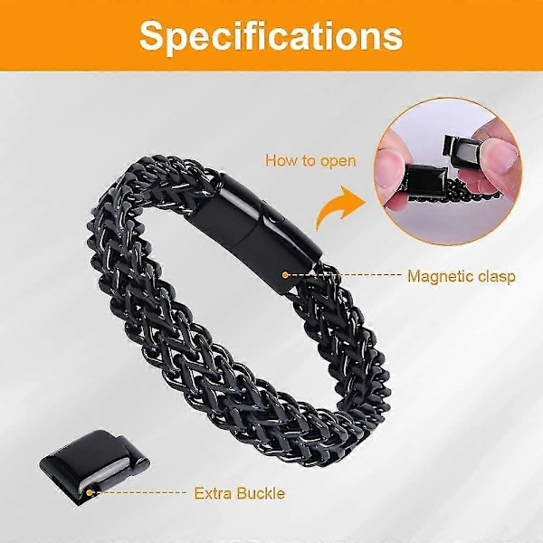 Starkt antikt kubanskt silverarmband för män, moderiktigt retro 21 cm titan stål enkelt sexkantigt platt denimarmband Black 12MM*22CM