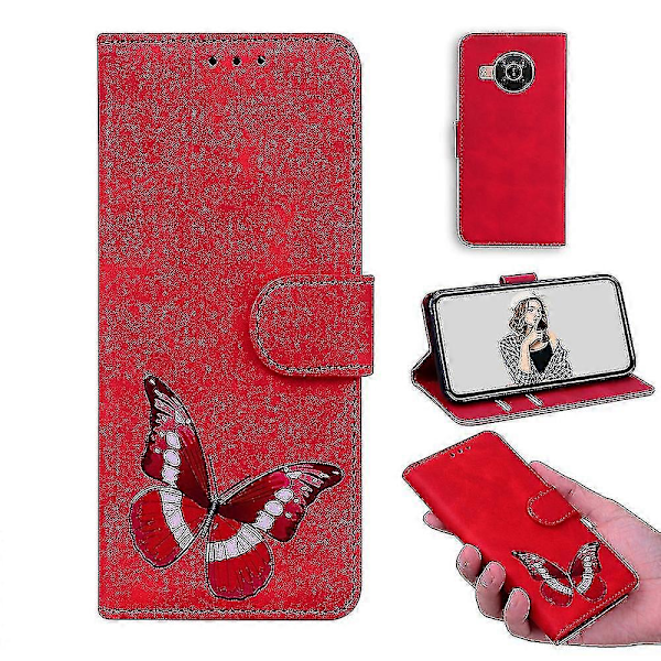 Fodral för Nokia X10/ X20 Fjäril Skydd Premium Läder Magnetisk - Rosa Red