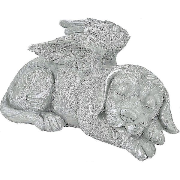 Hundeengel Kæledyr Mindesmærke Gravmarkør Statue, Polyresin, Stenfinish 1 stk, Grå)
