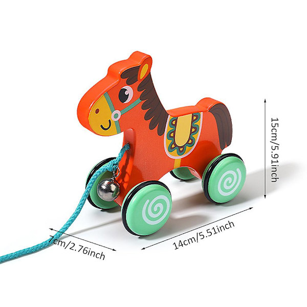 Baby Cartoon Djur Leksaksbil, Trädragande Gåvagn för Småbarn, Utvecklande Leksak för Flickor och Pojkar, Födelsedagspresent Horse