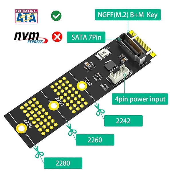 NGFF(M.2) Key B+M /B til SATA 2.5-tommers adapter
