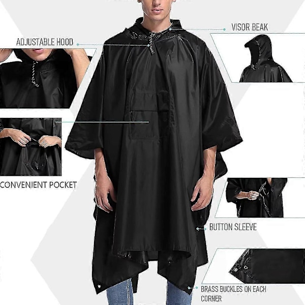 Poncho i militärstil, multifunktionell Rip Stop Regnponcho med huva, vattentät regnrock för utomhusaktiviteter (1 st) orange
