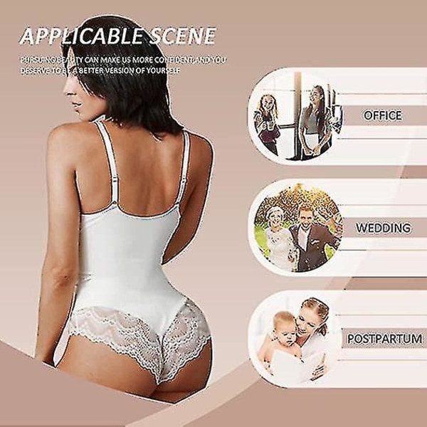 Tflycq Spetsbody för Kvinnor Magekontroll Shapewear V-ringad Rygglös Linne Ärmlös Slimmande Toppar White S