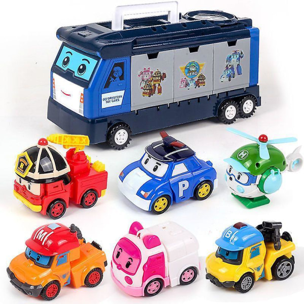 6st/ set 2023 Korea Speelgoed Polis Robocars Transformatie Robot Poli Roy Amber Anime Metall Actionfigur Tecknad Leksaksbil Barn Truck and 6Cars