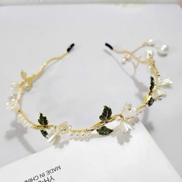 Blomsterhårbånd for kvinner jenter hårranke gullblad boho hårbånd bryllup fe tilbehør hodeplagg brudekrone (blomstret)