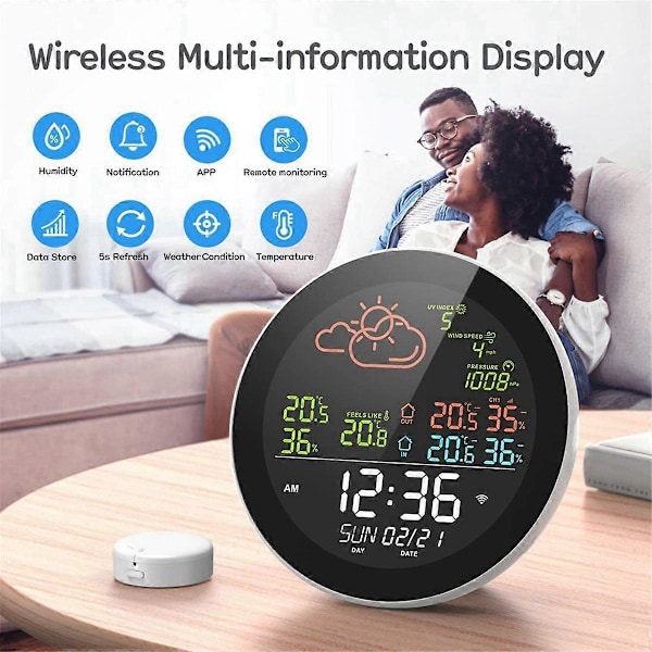 Tuya WIFI Väderstation Bordsklocka Utomhus Inomhus Temperaturmätare Väderprognos Termometer Hygrometer A