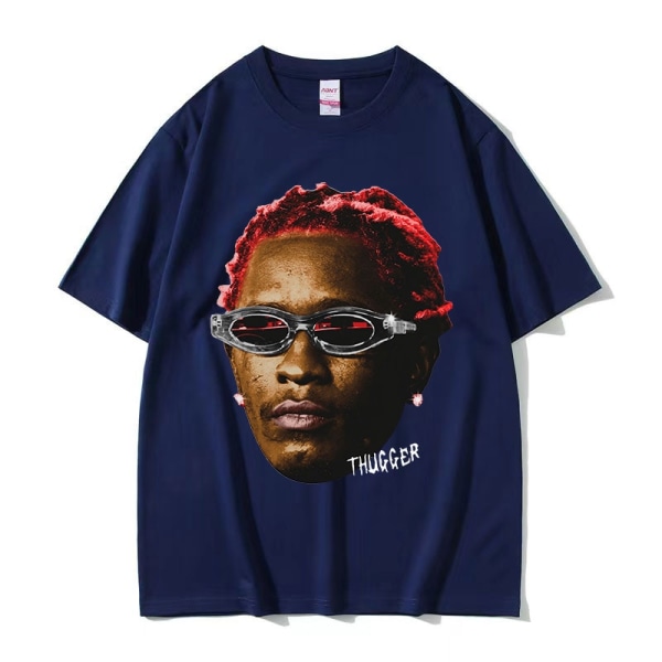 Rappare Young Thug Thugger Röd Vintage Grafisk T-shirt Herr Dam Hip Hop Street Tee Navy blue XS